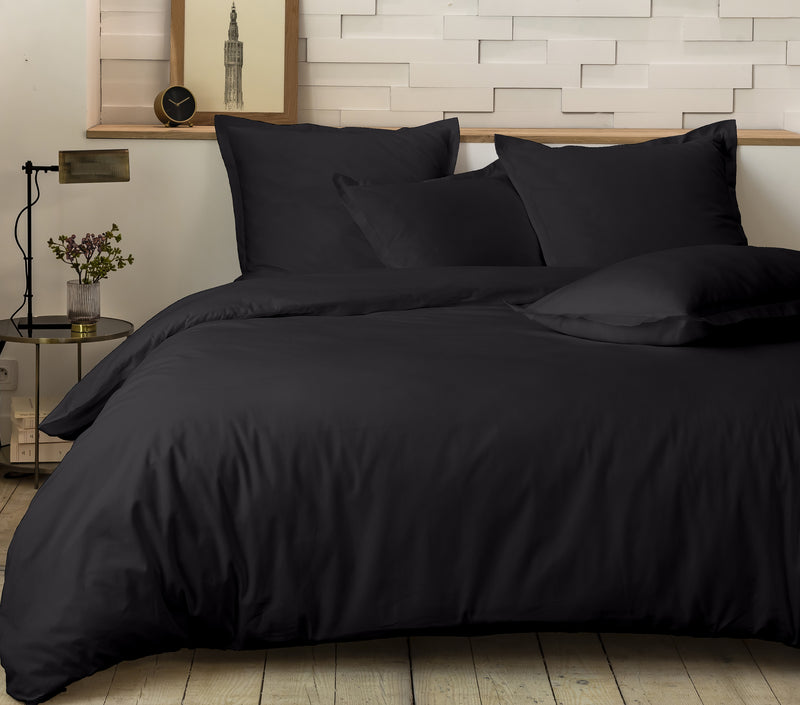 Parure Housse De Couette 2 Pcs 100% Percale De Coton Noir