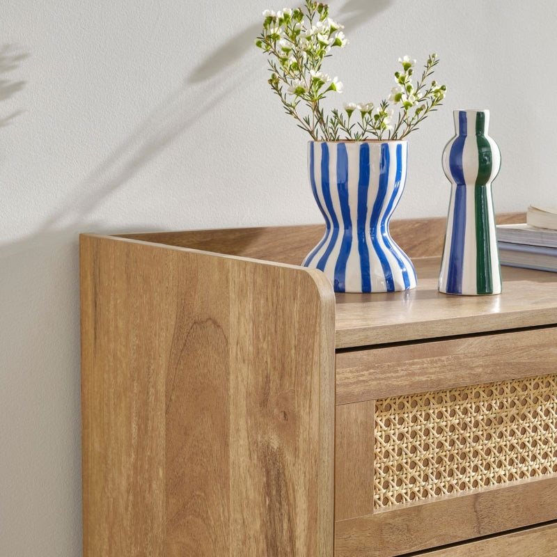 Commode 3 Tiroirs Avec Façades En Rotin Naturel - Palmo