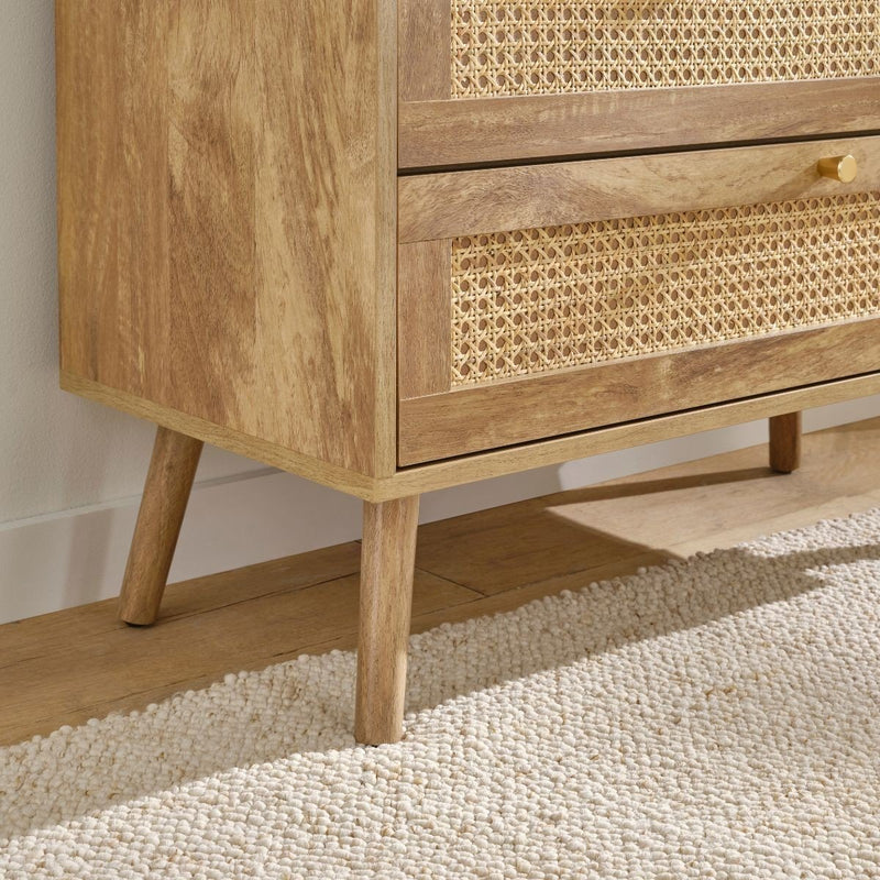 Commode 3 Tiroirs Avec Façades En Rotin Naturel - Palmo