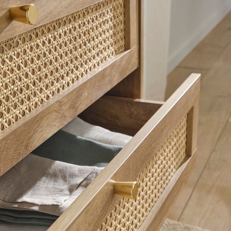 Commode 3 Tiroirs Avec Façades En Rotin Naturel - Palmo