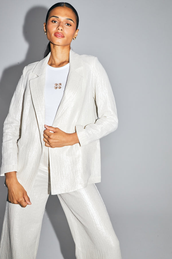 Blazer Jimmy De Algodón Orgánico Brillante Con Textura Hecho En Italia