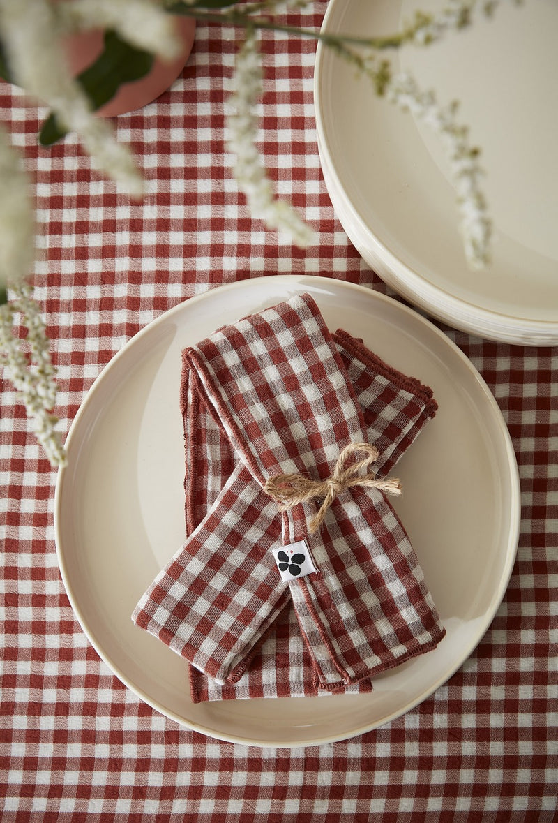 Lot De Serviettes - Gaze De Coton Tissée - Teinte Vickie - Terracotta