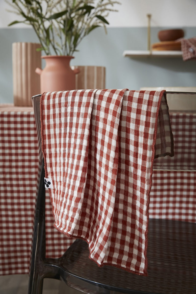 Nappe Rectangle - Gaze De Coton Tissée - Teinte Vickie - Terracotta