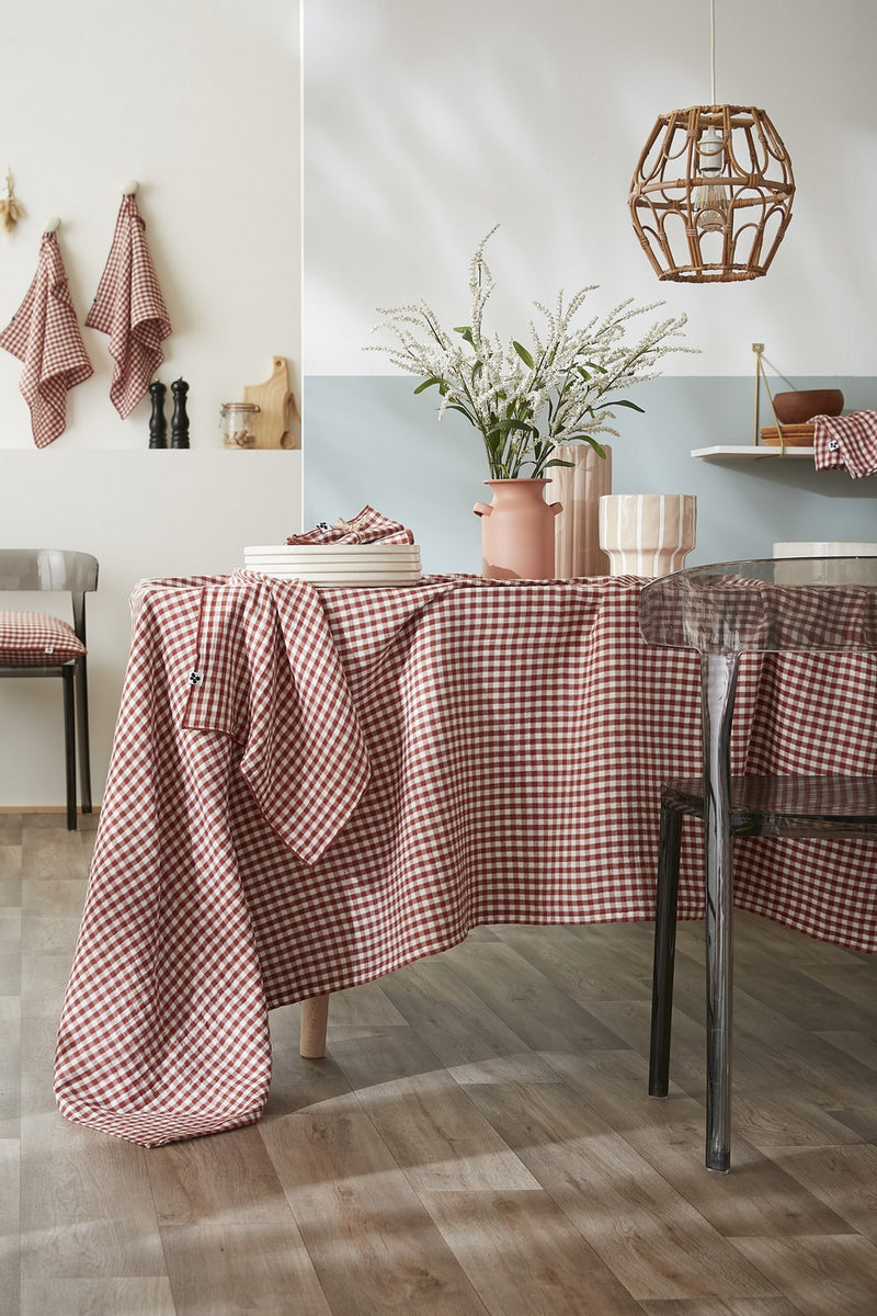 Nappe Rectangle - Gaze De Coton Tissée - Teinte Vickie - Terracotta