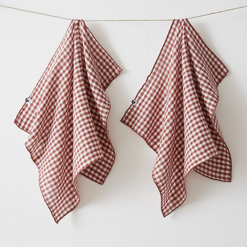 Lot De Essuie-Mains - Gaze De Coton Tissée - Teinte Vickie - Terracotta