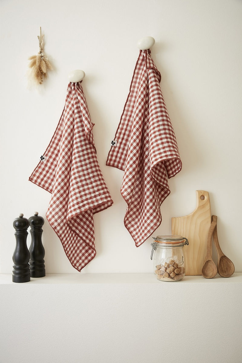 Lot De Essuie-Mains - Gaze De Coton Tissée - Teinte Vickie - Terracotta