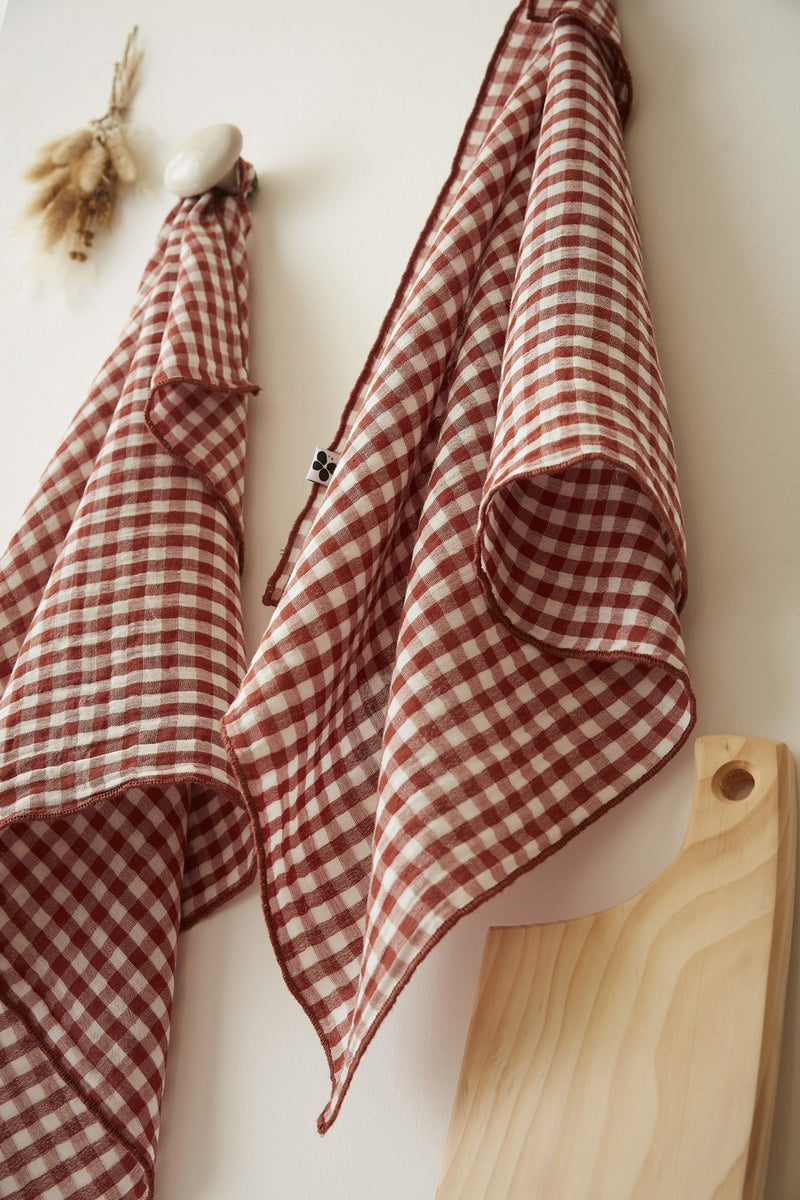 Lot De Essuie-Mains - Gaze De Coton Tissée - Teinte Vickie - Terracotta