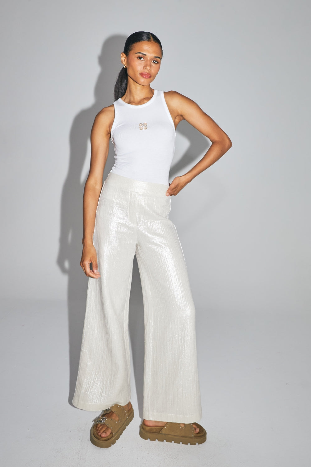 Pantalón Charlie De Algodón Orgánico Brillante Con Textura