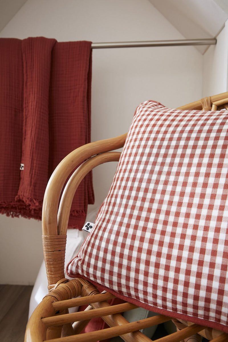Coussin Déhoussable Avec Passepoil - Gaze De Coton Tissée - Teinte Vickie - Terracotta