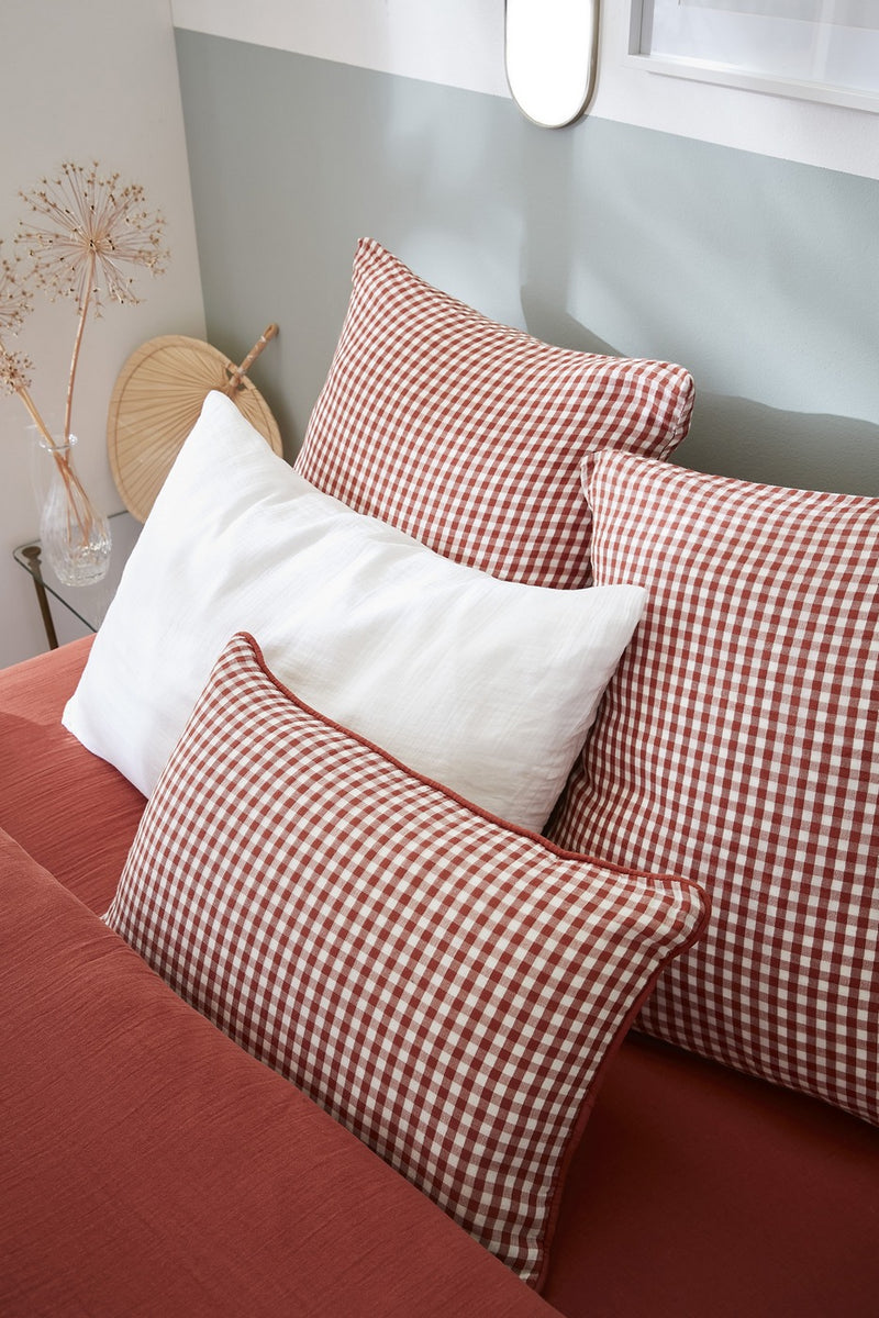 Coussin Déhoussable Avec Passepoil - Gaze De Coton Tissée - Teinte Vickie - Terracotta