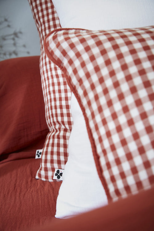 Coussin Déhoussable Avec Passepoil - Gaze De Coton Tissée - Teinte Vickie - Terracotta