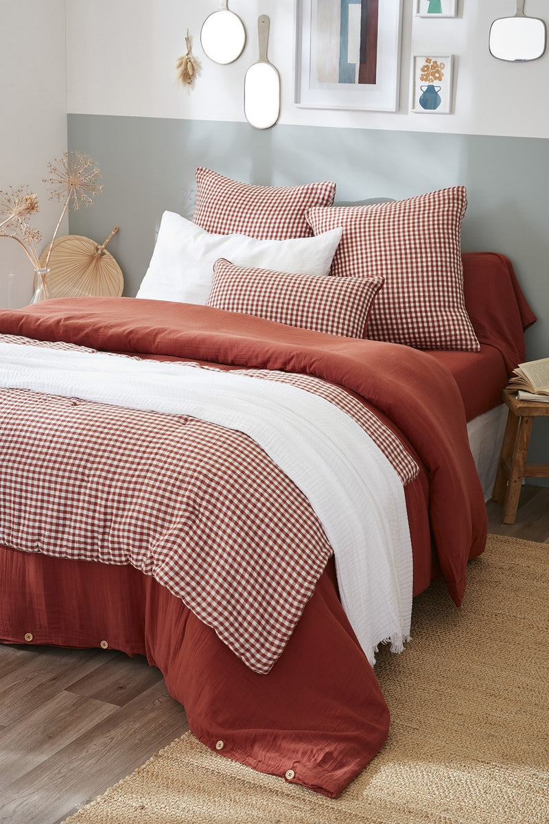 Bout De Lit - Gaze De Coton Tissée Teinte - Vickie - Terracotta