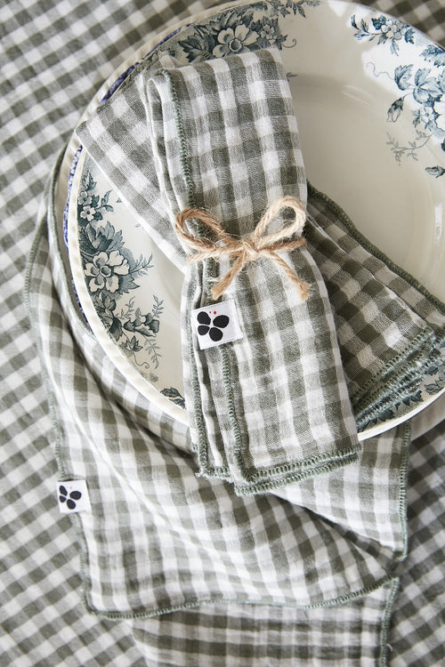 Lot De Serviettes - Gaze De Coton Tissée - Teinte Vickie - Romarin