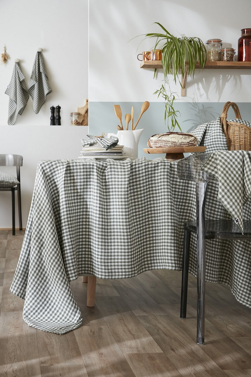 Nappe Rectangle - Gaze De Coton Tissée - Teinte Vickie - Romarin