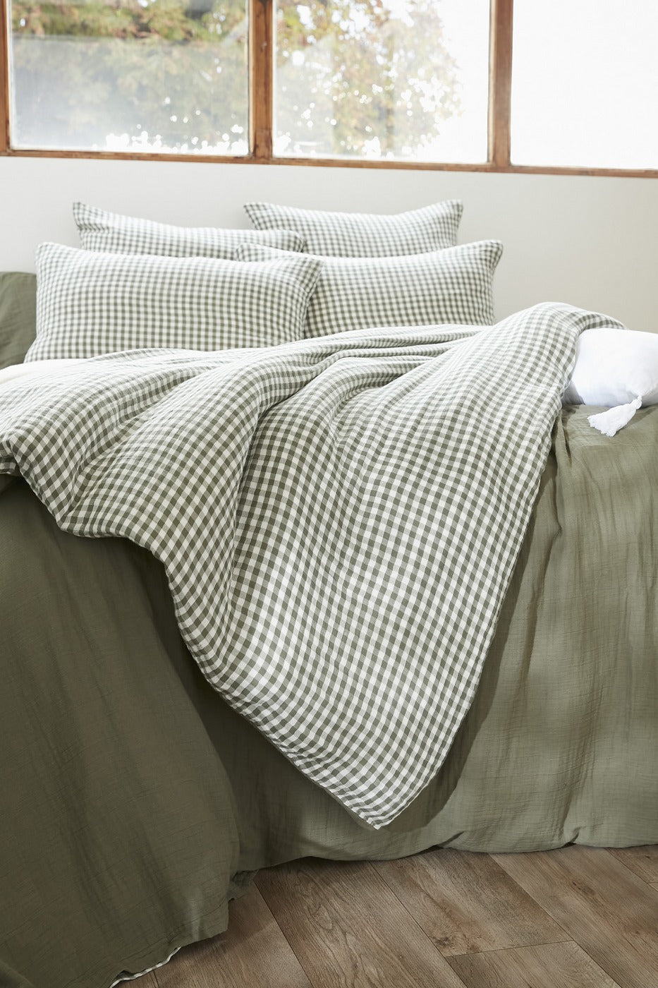 Vickie - Extremo de cama - Gasa de algodón tejida teñida - Romero