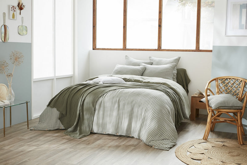 Bout De Lit - Gaze De Coton Tissée Teinte - Vickie - Romarin