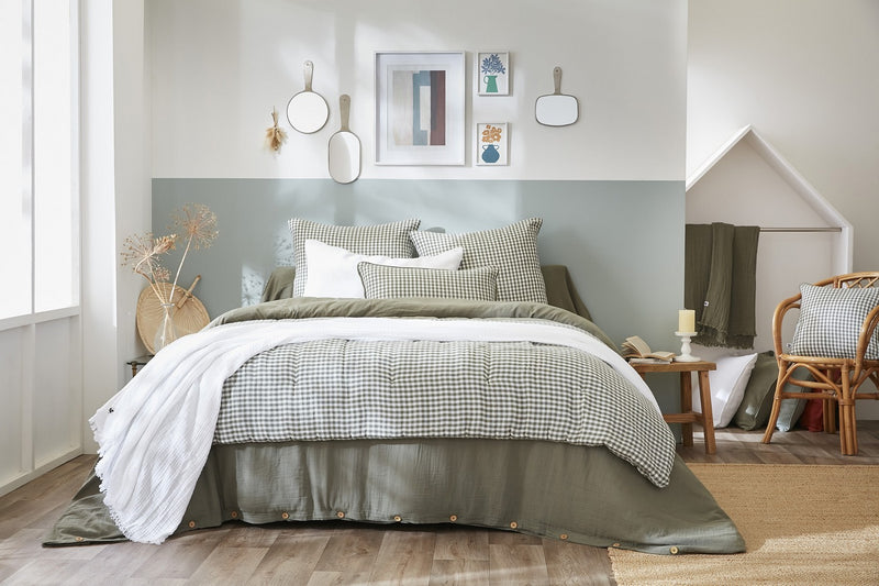 Bout De Lit - Gaze De Coton Tissée Teinte - Vickie - Romarin