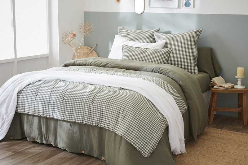 Bout De Lit - Gaze De Coton Tissée Teinte - Vickie - Romarin