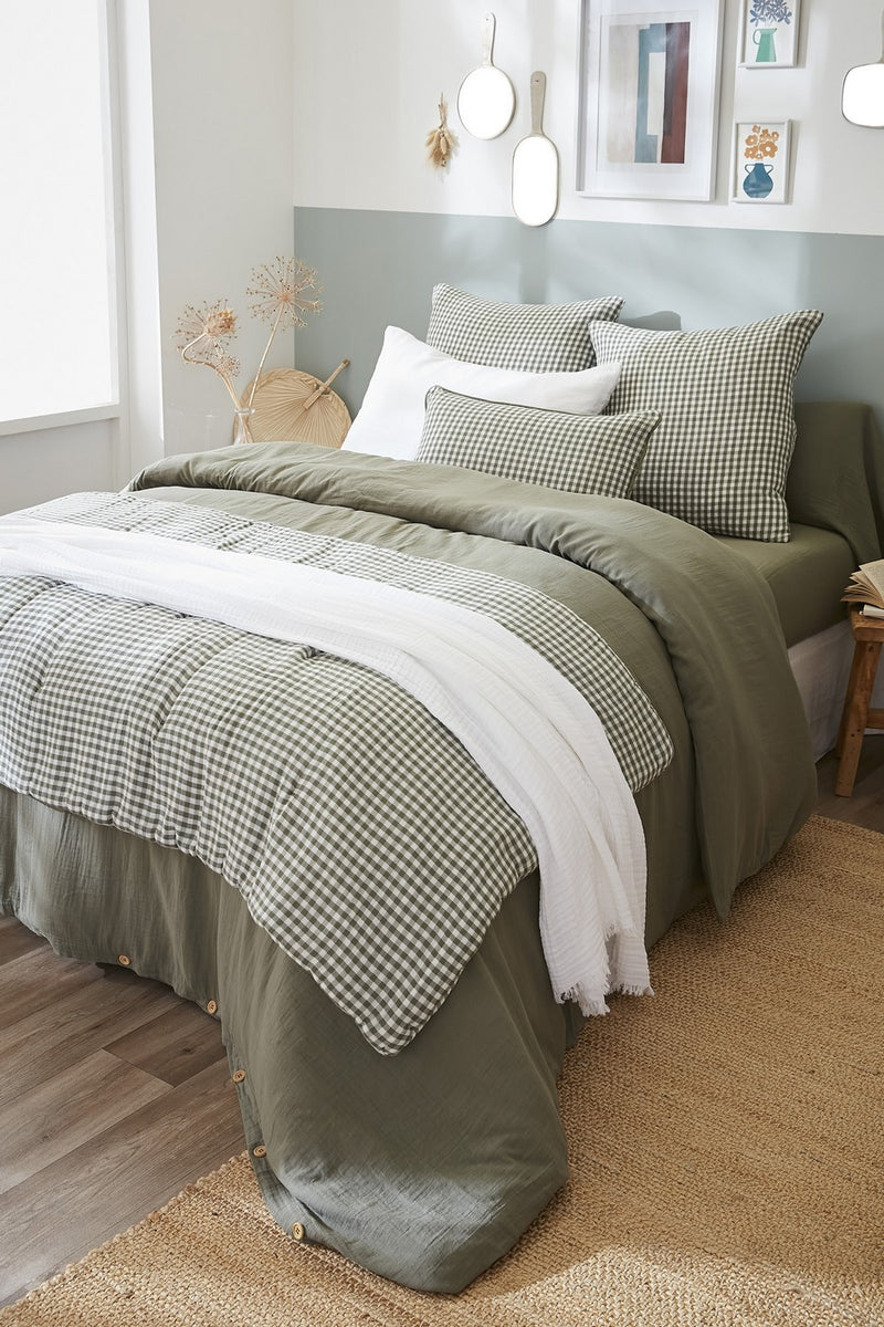 Bout De Lit - Gaze De Coton Tissée Teinte - Vickie - Romarin