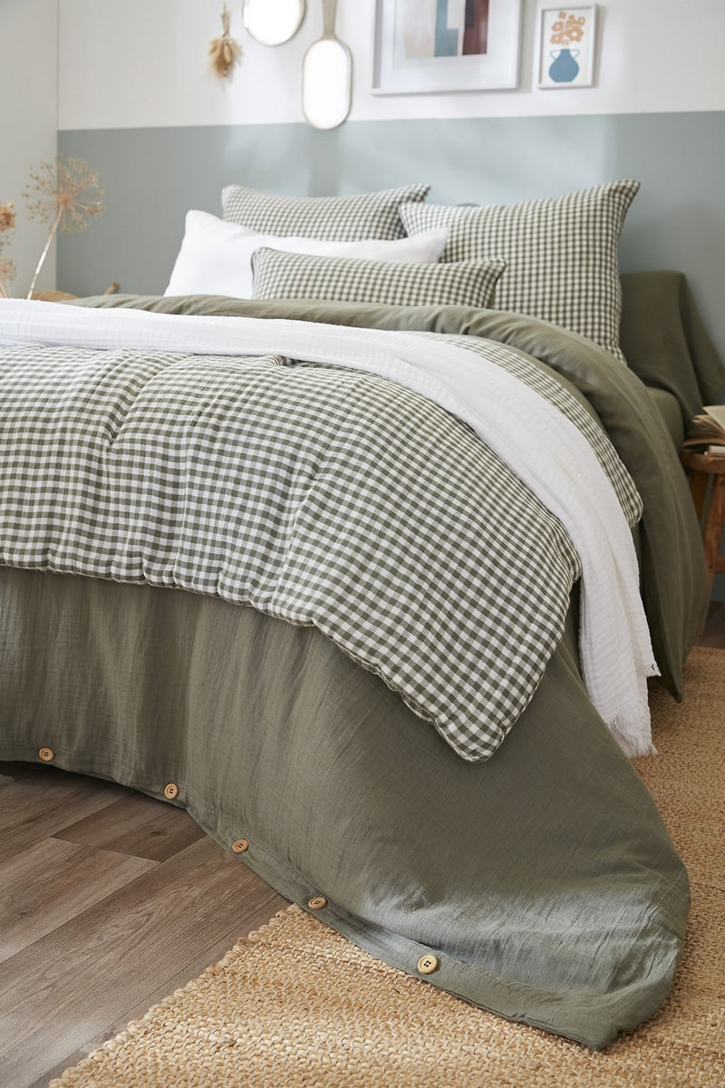 Bout De Lit - Gaze De Coton Tissée Teinte - Vickie - Romarin