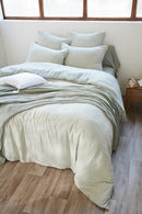 Reversible Duvet Cover - Dyed Woven Cotton Gauze - Vickie - Eucalyptus