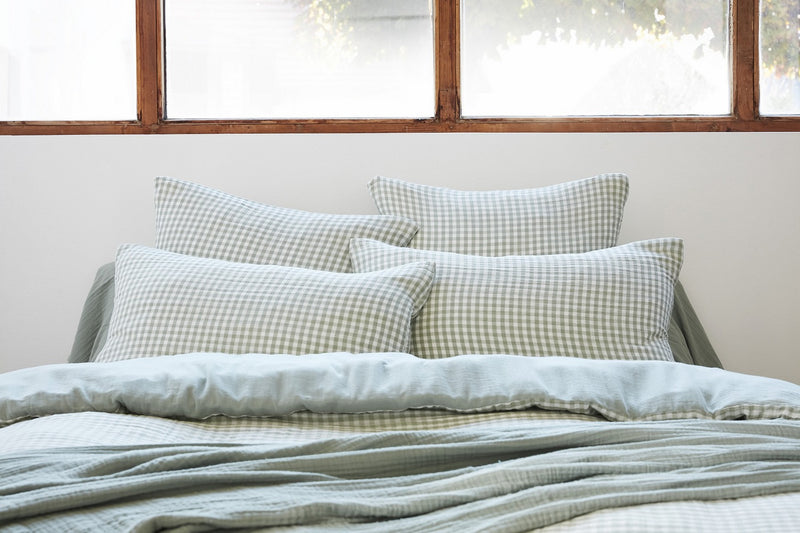 Reversible Duvet Cover - Dyed Woven Cotton Gauze - Vickie - Eucalyptus