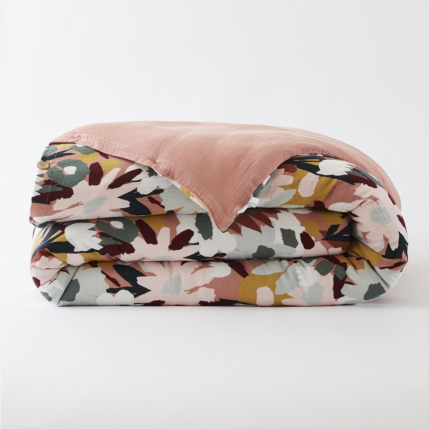 Reversible Duvet Cover - Printed Cotton Gauze - Léane - Peach Pink