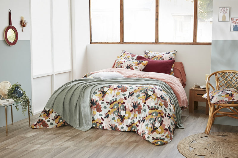 Housse De Couette Réversible - Gaze De Coton Imprimée - Léane - Rose Pêche