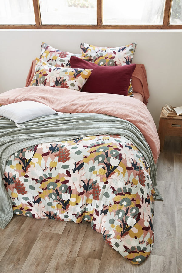 Reversible Duvet Cover - Printed Cotton Gauze - Léane - Peach Pink
