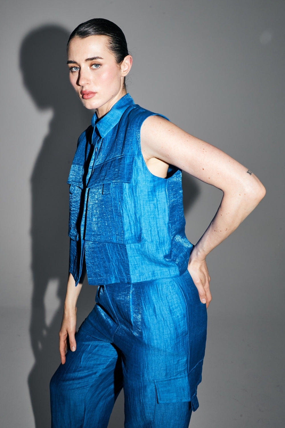 Camisa The Nina De Lino Azul Brillante