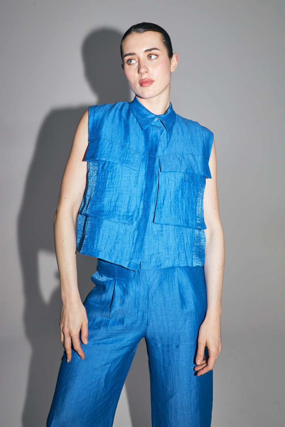 Camisa The Nina De Lino Azul Brillante