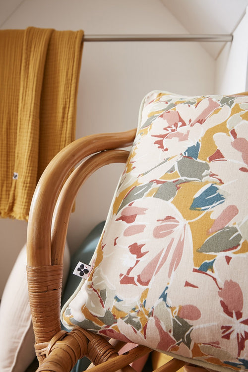 Coussin Déhoussable Avec Passepoil - Gaze De Coton Imprimée - Clarence -