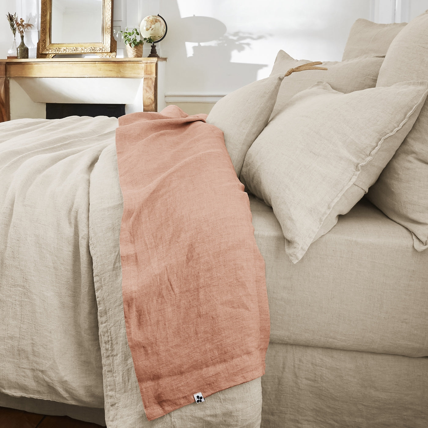 Soline - Drap Plat - Lin Lavé - Vieux Rose