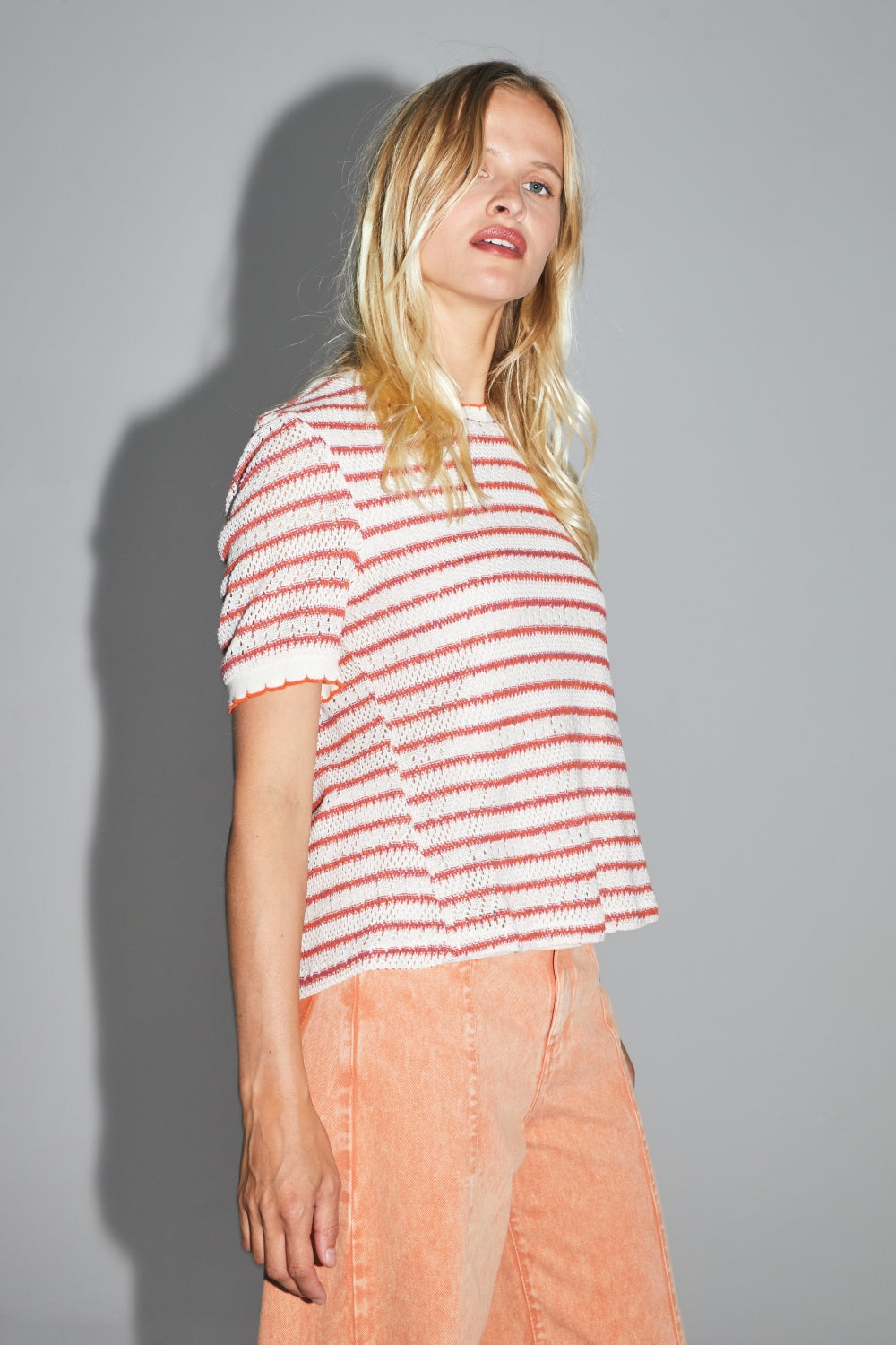 The Cala Striped Openwork Knit Poppy Blouse