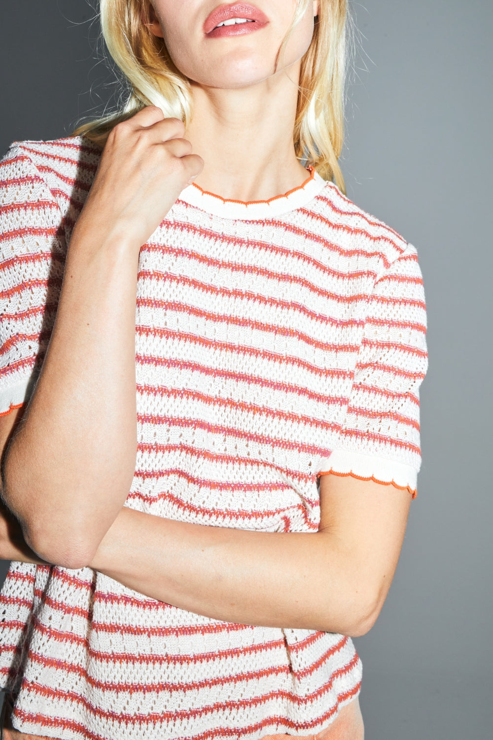 The Cala Striped Openwork Knit Poppy Blouse