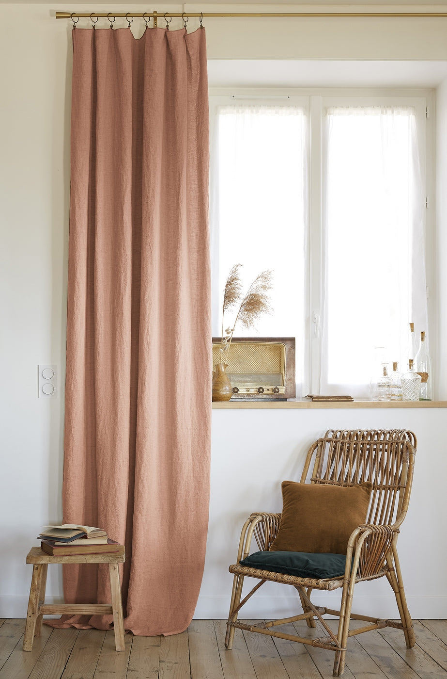 Soline - Rideau Ajustable + Anneaux Pince - Lin Lavé - Vieux Rose