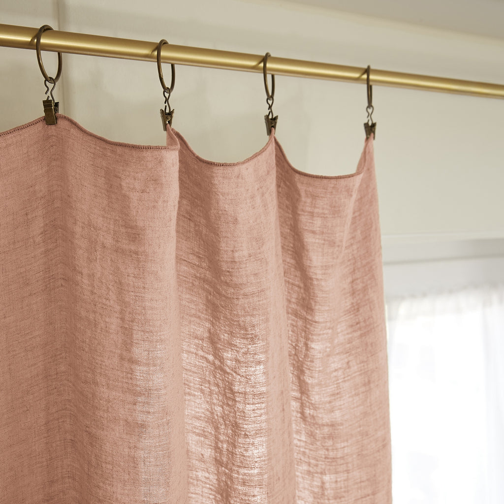 Soline - Rideau Ajustable + Anneaux Pince - Lin Lavé - Vieux Rose