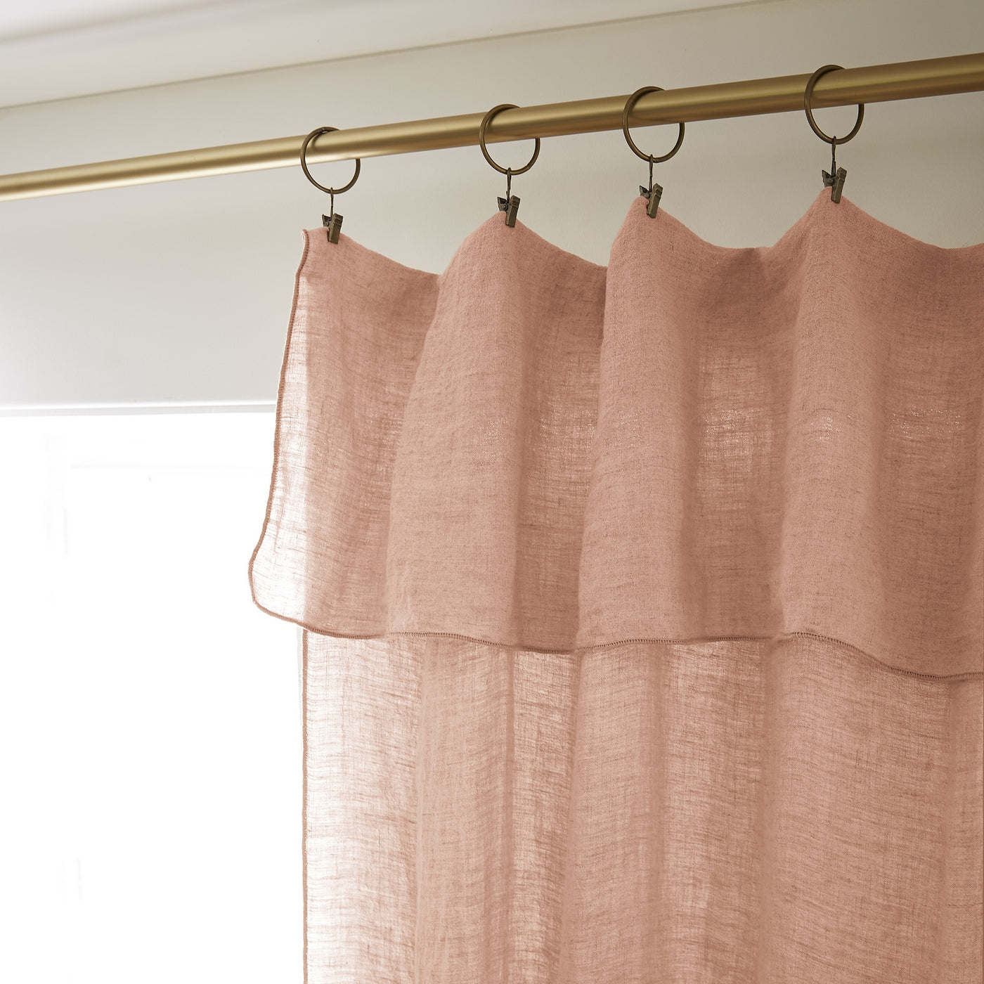 Soline - Rideau Ajustable + Anneaux Pince - Lin Lavé - Vieux Rose
