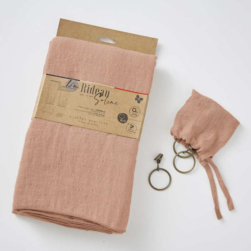 Rideau Ajustable + Anneaux Pince - Lin Lavé - Soline - Vieux Rose