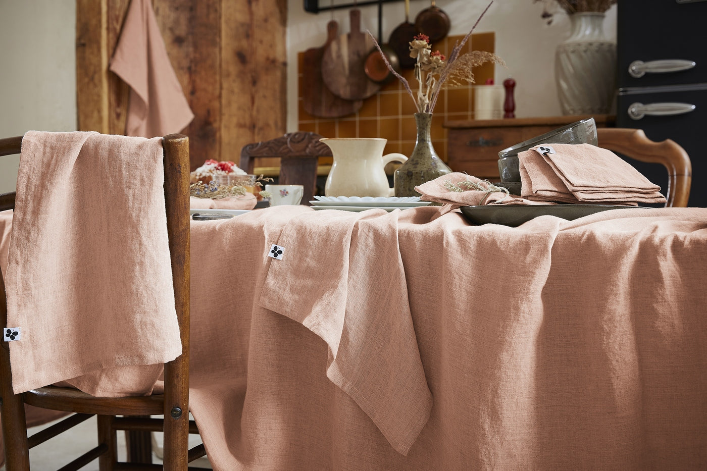 Rectangular Tablecloth - Washed Linen - Soline - Old Rose