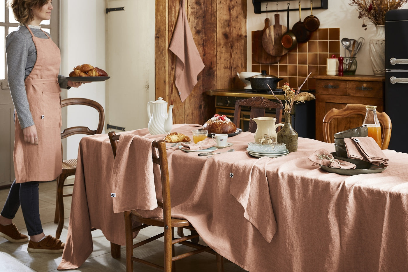 Rectangular Tablecloth - Washed Linen - Soline - Old Rose