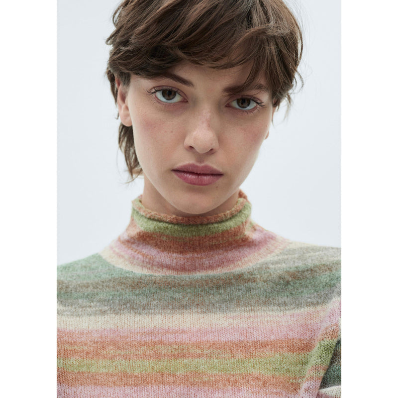 Pull-Over Rayé Col Roulé - Pink