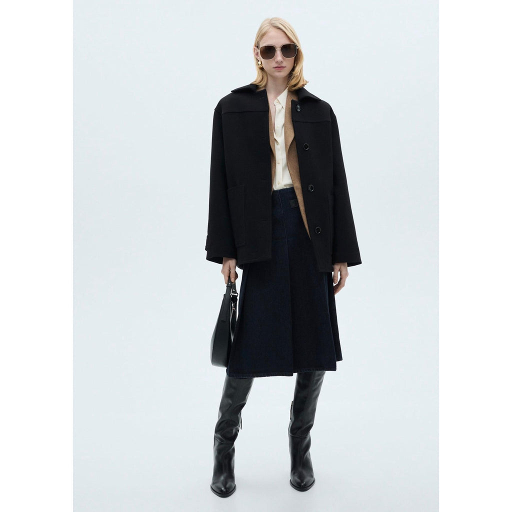 Abrigo Midi de Lana con Botones - Black