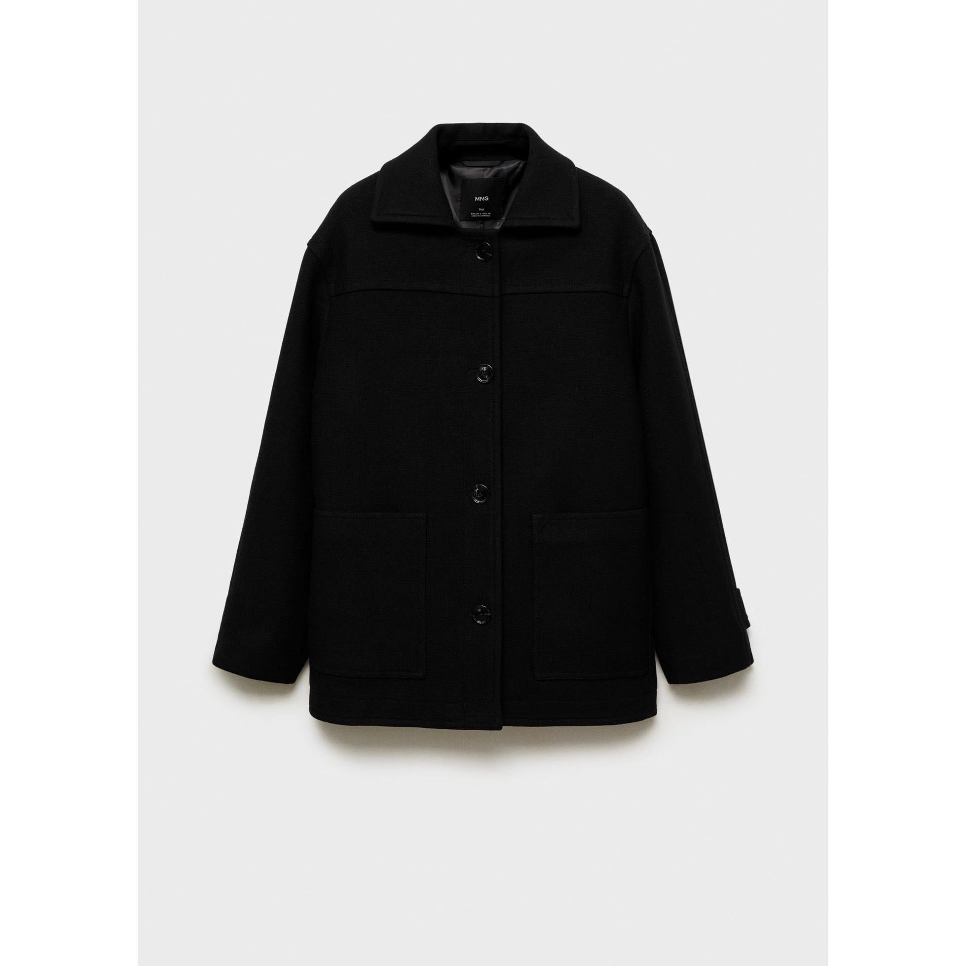 Abrigo Midi de Lana con Botones - Black