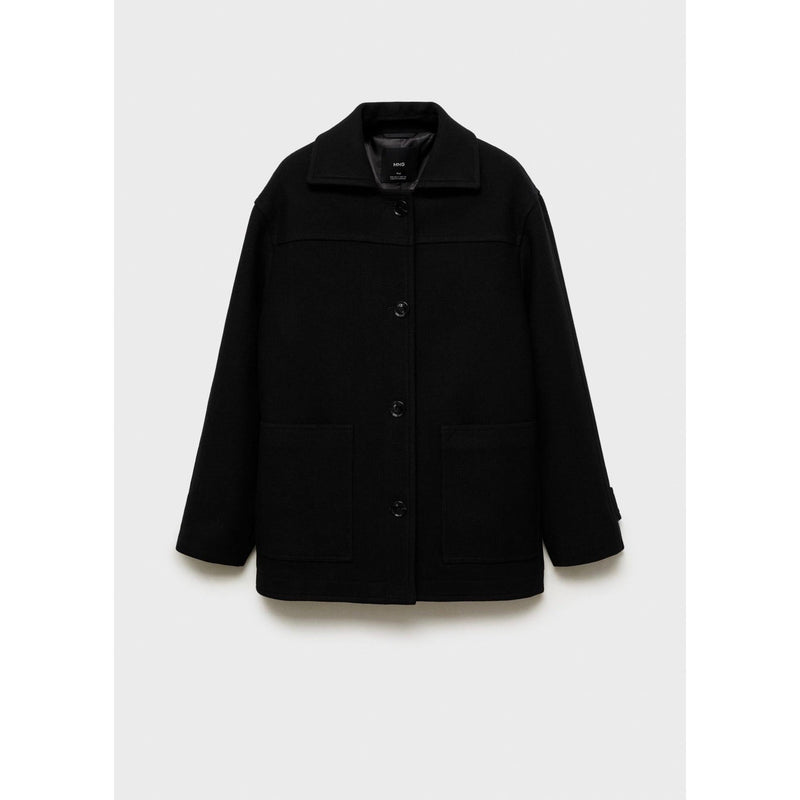 Abrigo midi de lana con botones - Negro