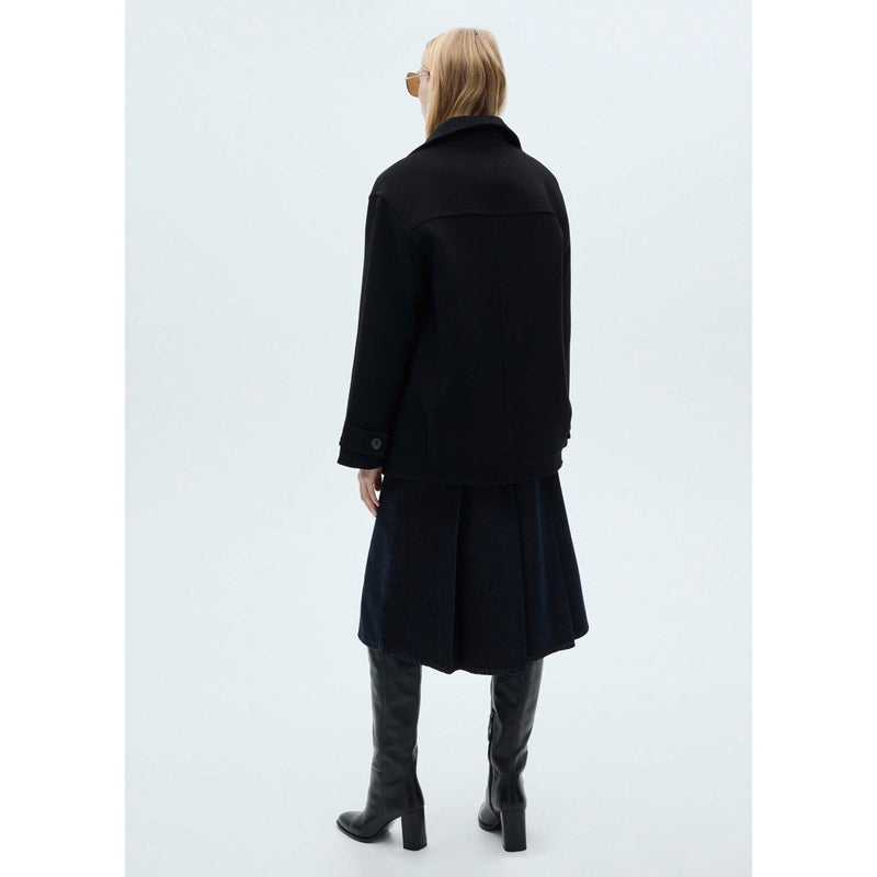 Abrigo midi de lana con botones - Negro