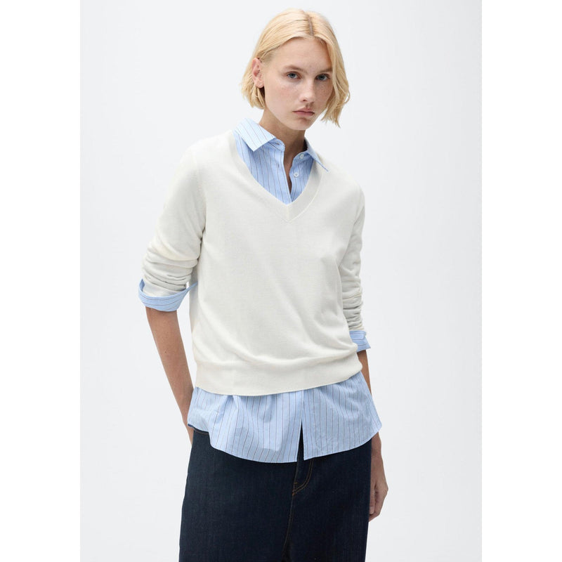 Pull-Over Maille Col En V - Ecru