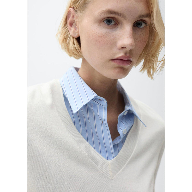 Pull-Over Maille Col En V - Ecru