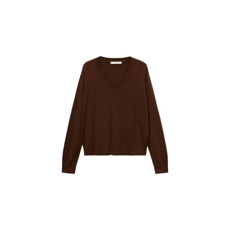 V-Neck Knitted Sweater - Chocolate