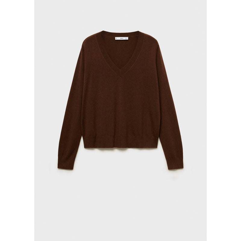 V-Neck Knitted Sweater - Chocolate